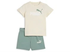 Beige og grønt børnesæt med T-shirt og shorts med logo print fra Puma 686285 87 alpine snow